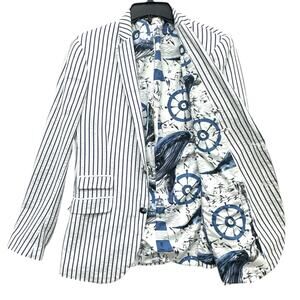 Paisley & Gray Seersucker Blazer Men 40R Navy Stripe Slim Fit Nautical Lining